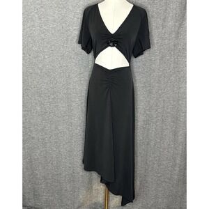 WeWoreWhat Cutout Asymmetrical Black Stretch Flower Midi Dress Womens Size M
